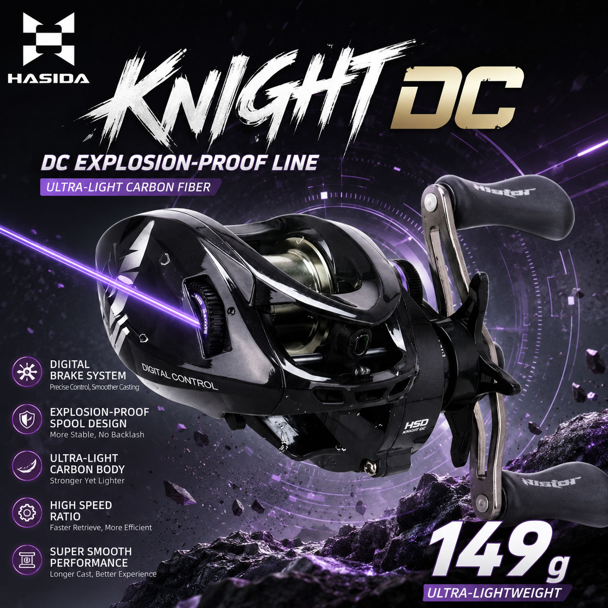 Electric Fishing Reel - HASIDA Knight DC Baitcasting Reel Ultralight